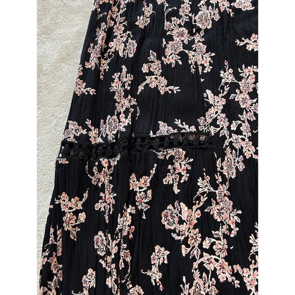 Angie Womens Pants Small Wide Leg Black Floral Lace Inserts Boho Beach Palazzo - Picture 5 of 12